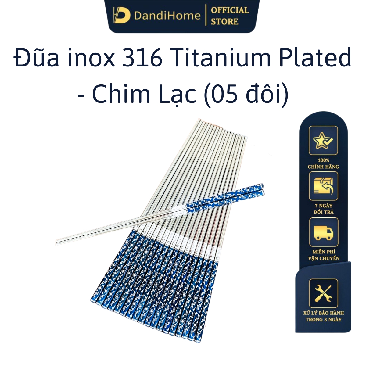 01 hộp đũa Inox 304 / 316 cao cấp DandiHome ( có thể lựa chọn 5 đôi hoặc 10 đôi)