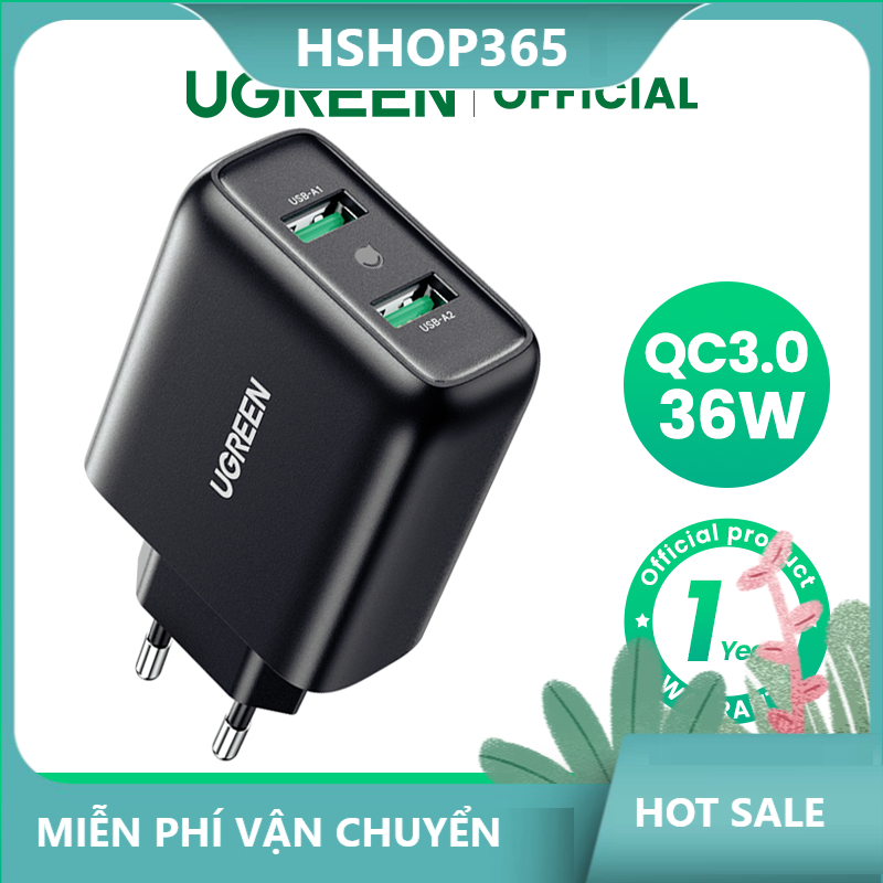UGREEN Quick Charge 36W Dual Wall Charger QC 3.0 USB Wall Charger Fast Charging Adapter Compatible for Samsung Galaxy S20 S10 S9 S8 Note 10 9 iPhone iPad Oppo Vivo