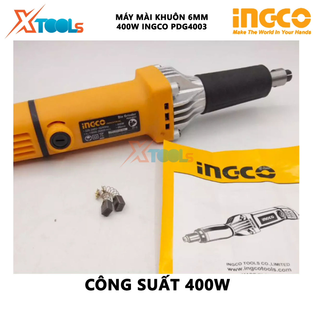 Máy khoan mài khuôn INGCO PDG4003 Máy mài khuôn 400W kèm theo 3 mũi đá mài, đầu gắn mũi đá mài: 6mm XTOOLs