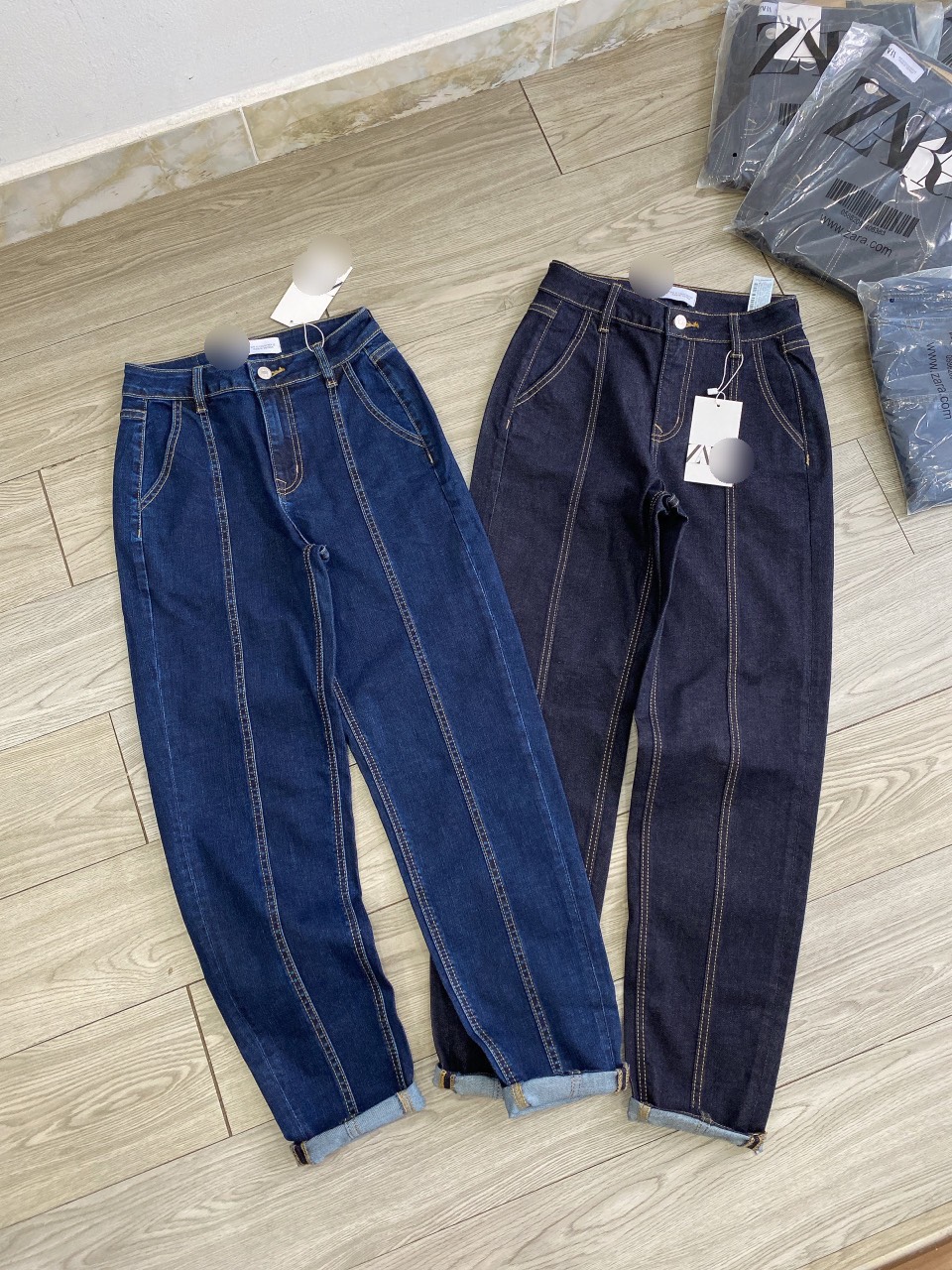 Quầnjean baggy nữ lưng cao viền gân - quần bò nữ lưng cao dáng baggy trẻ trung sành điệu