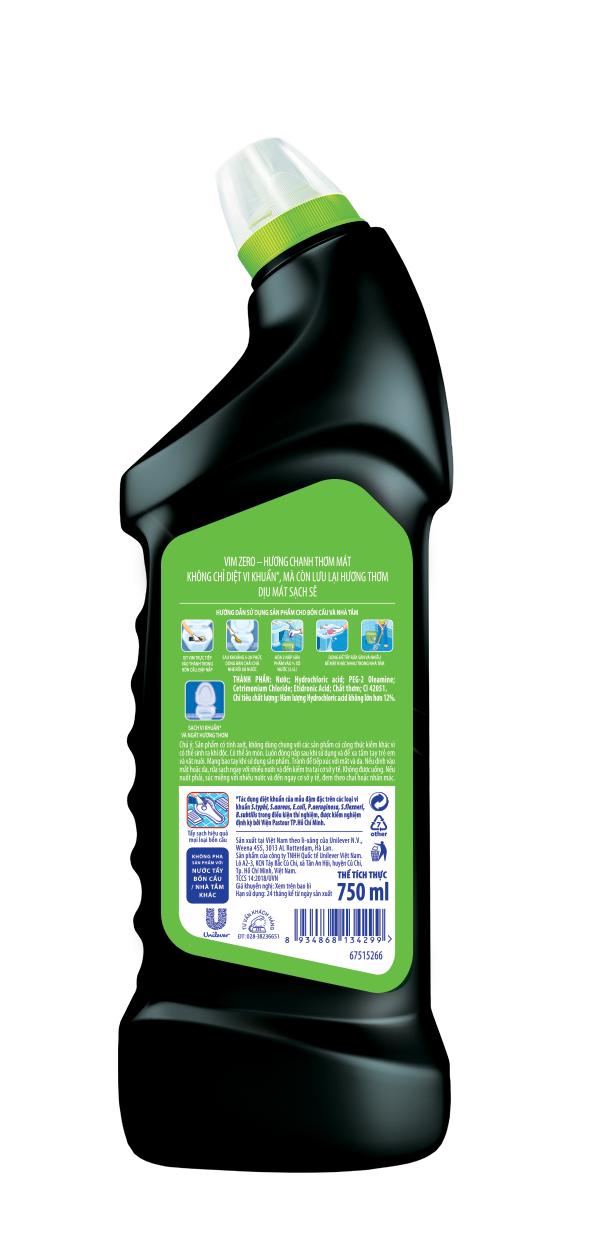 CHẤT TẨY RỬA BỒN CẦU VIM ZERO THƠM MÁT 750ML HƯƠNG CHANH