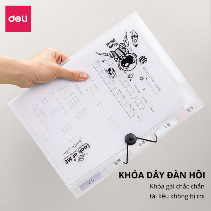 Cặp Túi Đựng Tài Liệu A4 Deli File Đựng Tài Liệu Hồ Sơ 8 Ngăn Túi Hồ Sơ Văn Phòng File Lưu Trữ Đa Năng Trong Suốt Cute PM309 - Hình ảnh 7