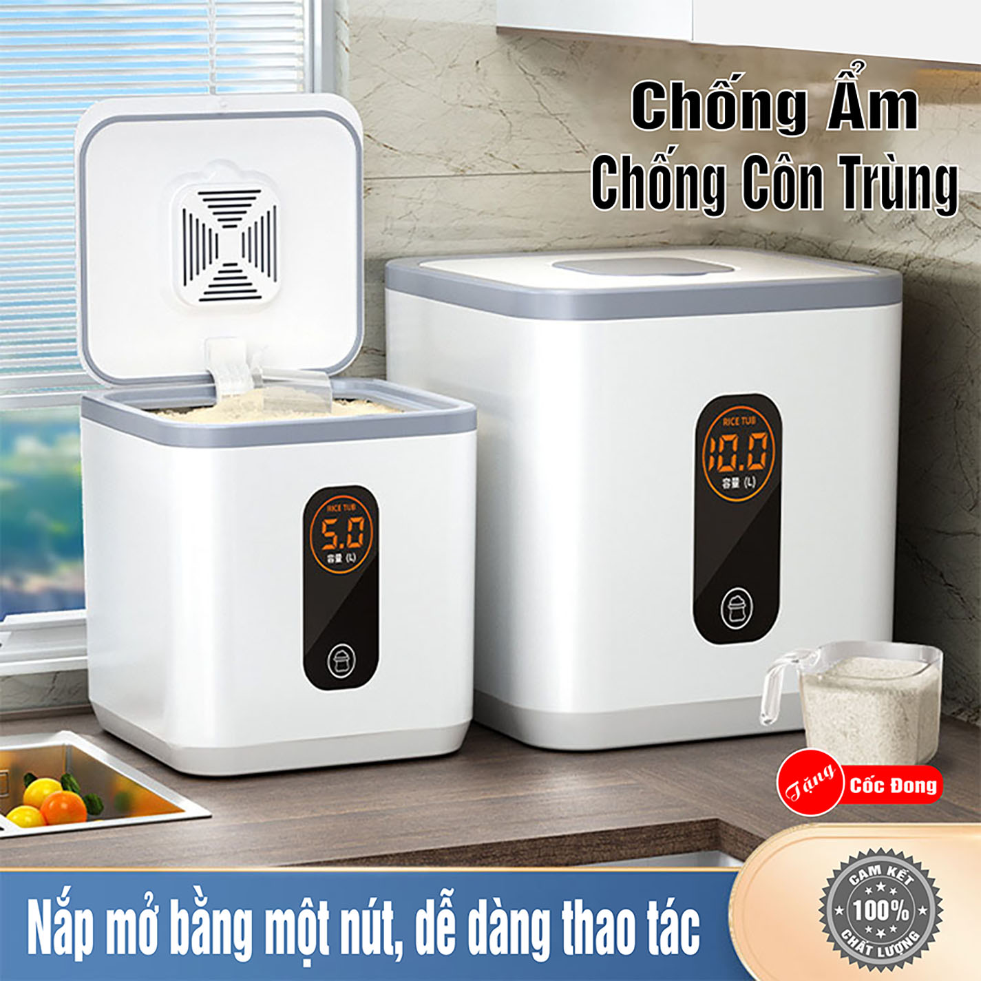 Thùng Đựng Gạo Thông Minh - Chống Ẩm, Chống Mối Mọt 5kg Và 10kg