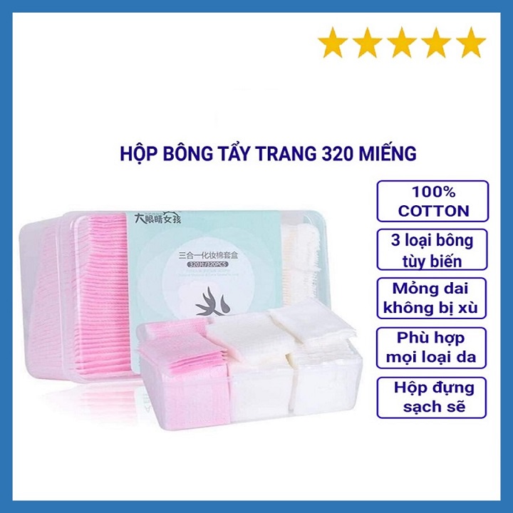 Box makeup remover cotton pads 320 pieces, smooth, suitable for all complaining leather women-cotton makeup remover 3 in1 cotton 100% soft smooth Box 320 pieces convenient