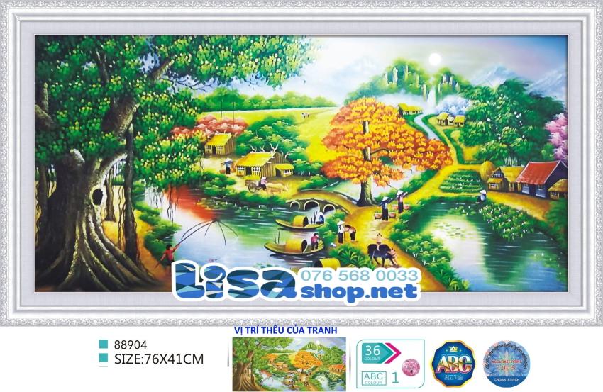 Tranh thêu phong cảnh 76x41cm chưa thêu 88904