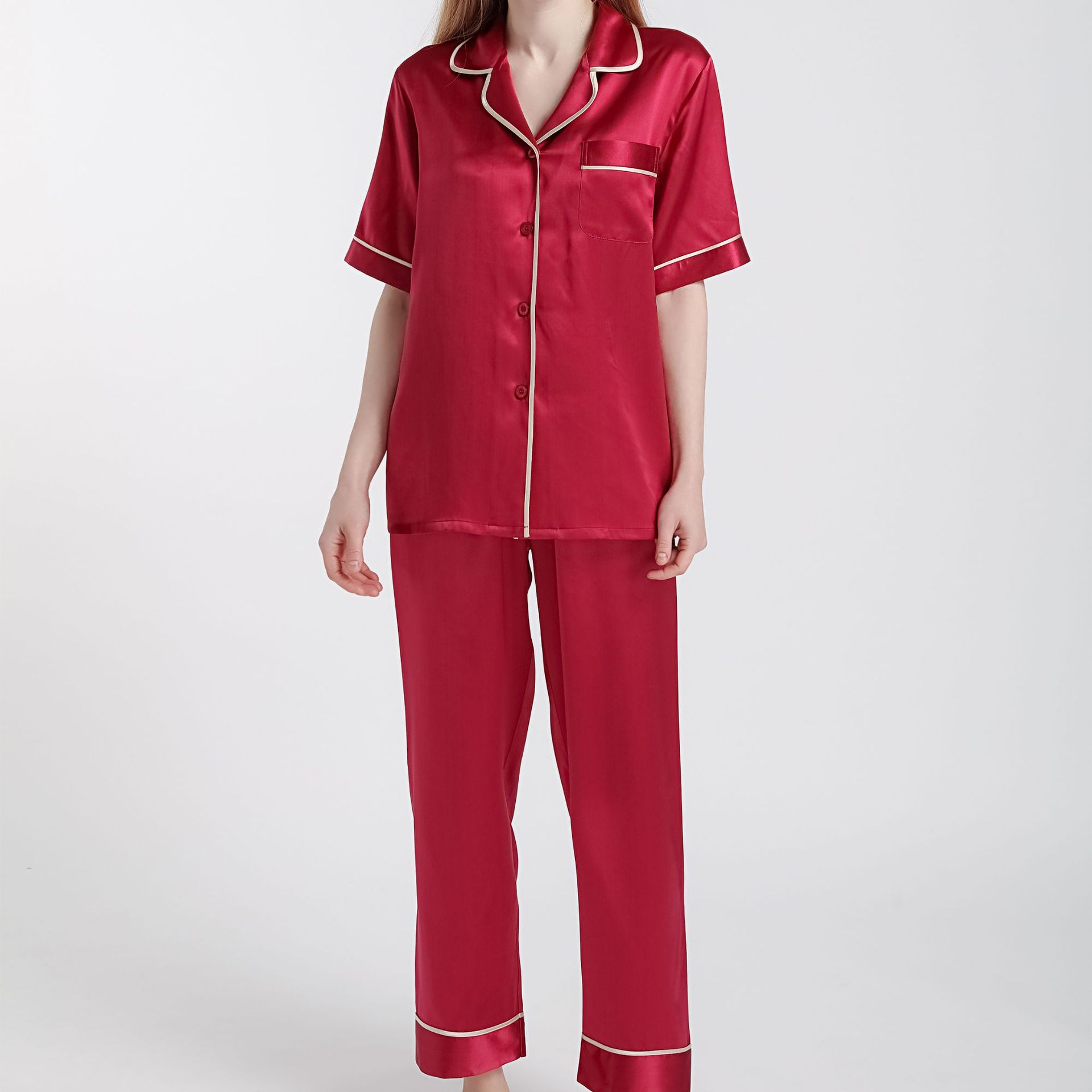 Bộ Đồ Ngủ Nữ Pyjama Lụa Trơn YAMOPAD Cao Cấp Tay Cộc Quần Dài Mềm Mịn Màu Basic