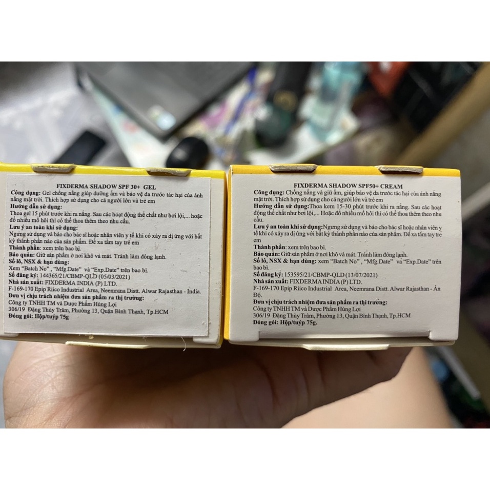 Kem chống nắng Fixderma Shadow SPF 30+ 50+ PA+ 75g.