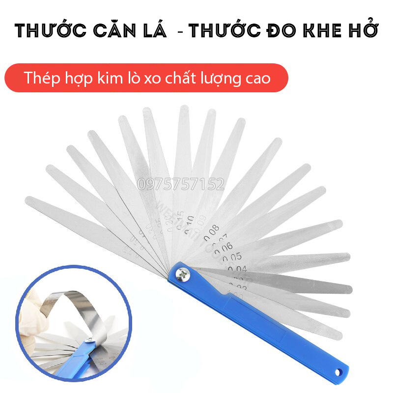 Bộ 17 thanh thước căn lá – Thước đo khe hở hệ mét 0.02-1.00mm dài 100mm, thước lá chỉnh cò canh chỉnh khe hở Xupap, thép hợp kim lò xo đàn hồi, độ chính xác cao, thước lá căn đo khe hở thiết kế nhỏ gọn, đa năng