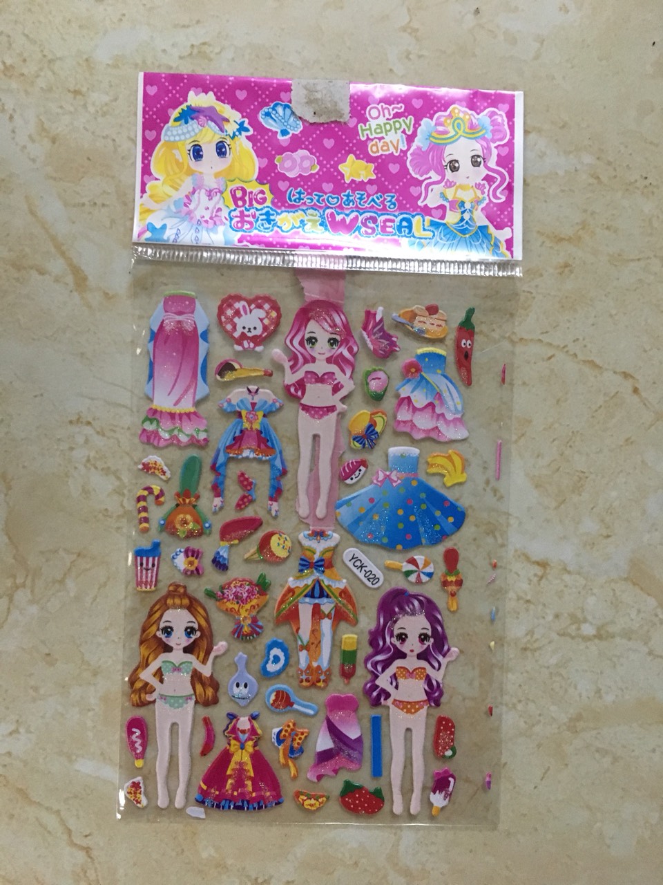 {Sale} Bộ 5 sticker hình dán búp bê nổi