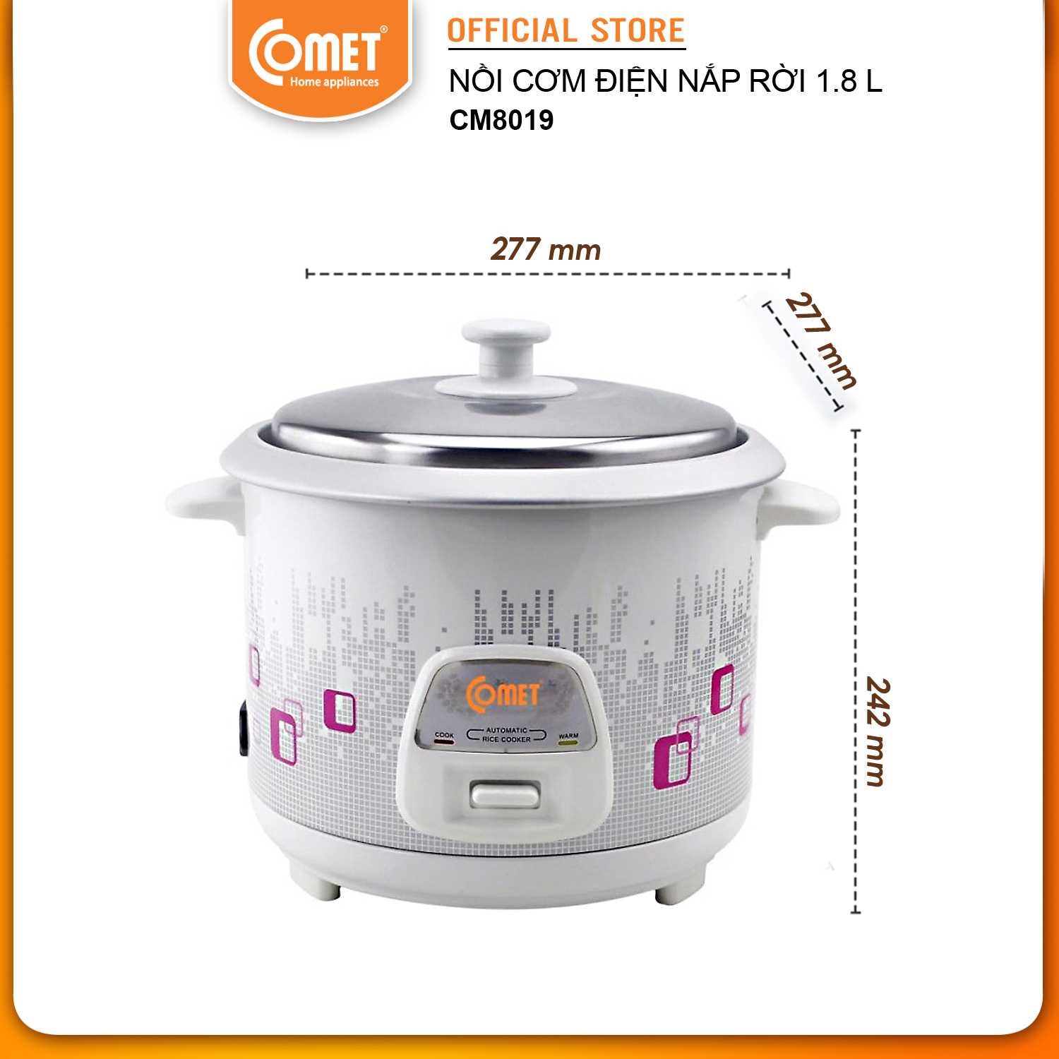 Xả kho toàn bộ nồi cơm điện nắp rời 1.8l comet - cm8019 - hàng chính hãng - bảo hành 12 tháng mẫu mới 2023 loại tốt