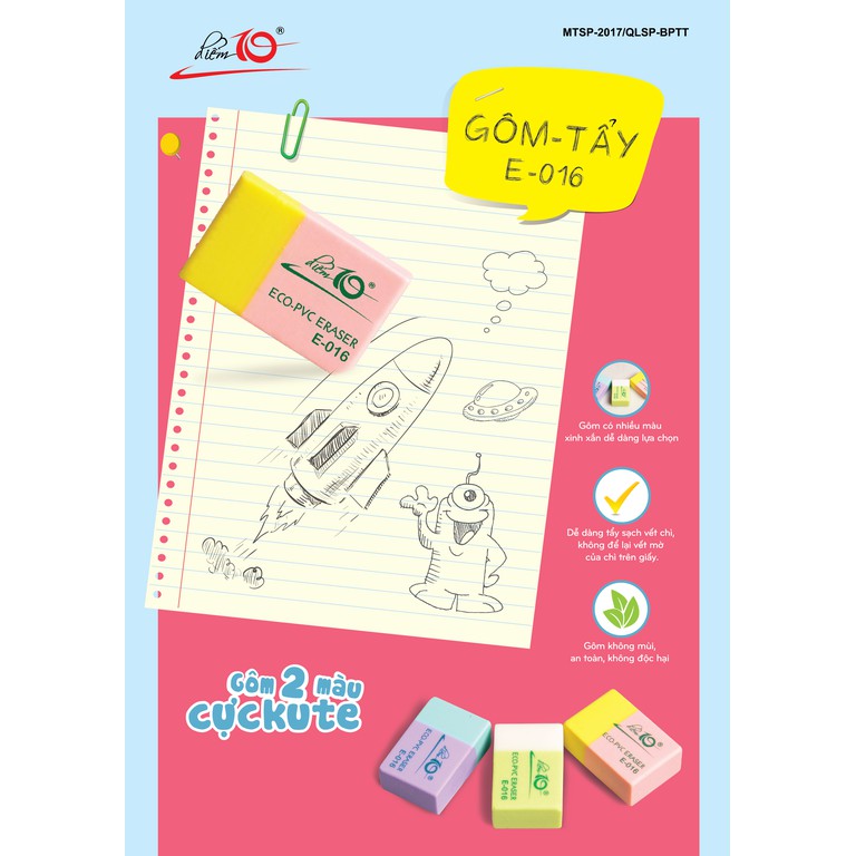 [HCM]Gôm/tẩy điểm 10 TP-E016 (vỉ 1 cục) cam kết hàng đúng mô tả chất lượng đảm bảo không chứa hóa chất độc hại an toàn cho trẻ em