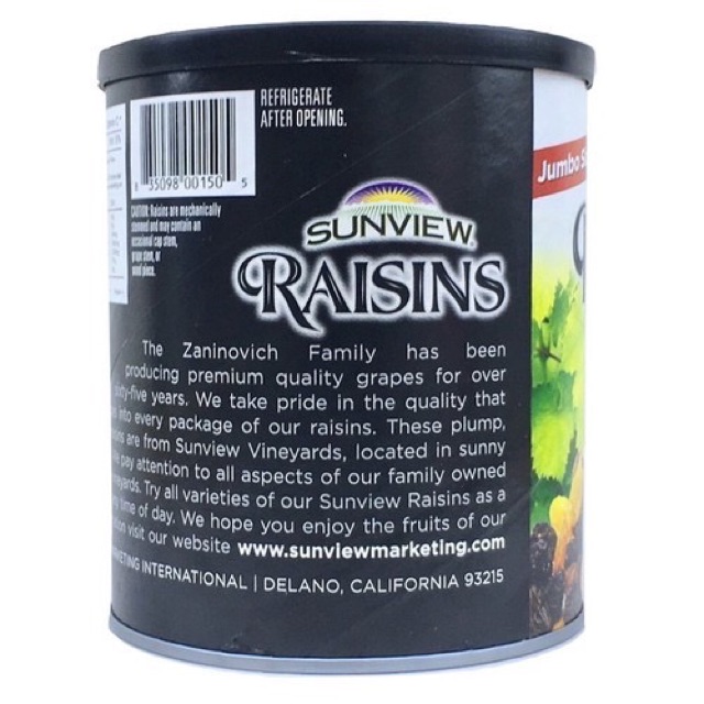 [HCM]Nho Khô Mỹ Không Hạt Sunview Raisins 425G