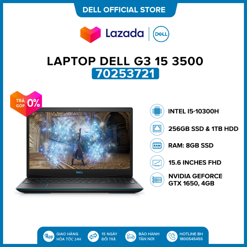 [VOUCHER 500K] Laptop Dell G3 15 3500 15.6 inches FHD (Intel / i5-10300H / 8GB / 256GB SSD & 1TB HDD / NVIDIA GeForce GTX 1650, 4GB / OfficeHS19 / McAfeeMDS / Windows 10 Home ) l Black | 70253721 l HÀNG CHÍNH HÃNG