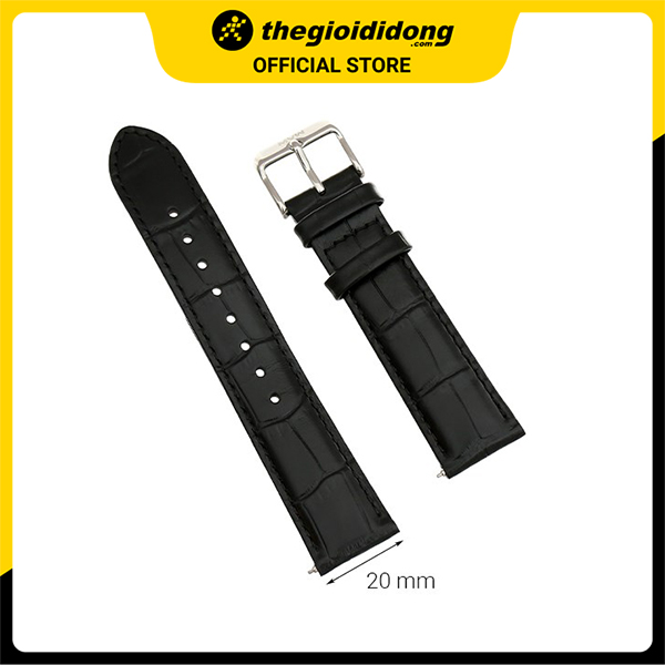 Dây da đồng hồ L023-01 Đen size 20mm