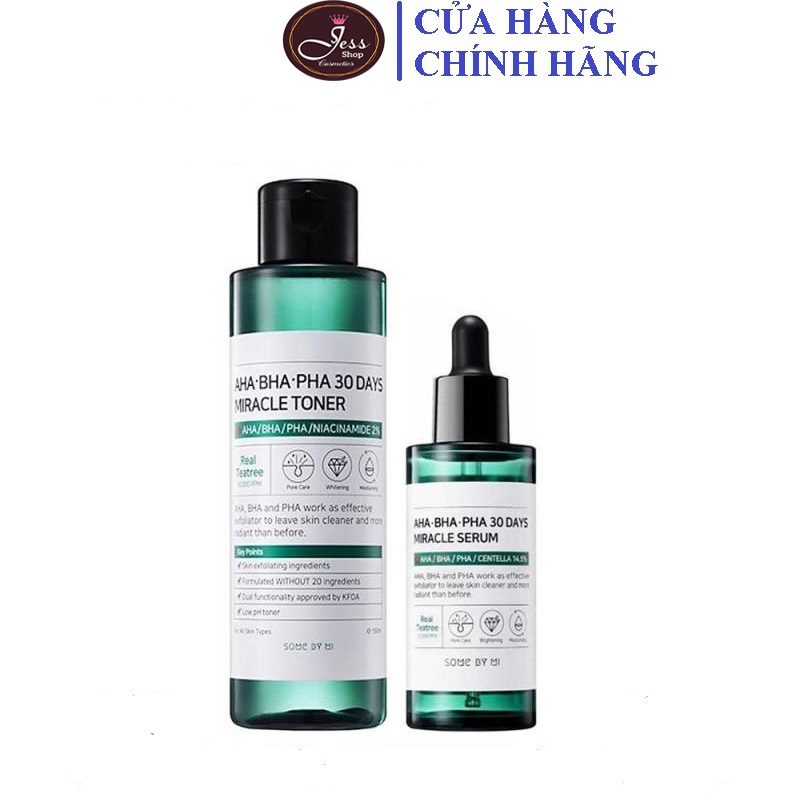 Bộ 2 Sản Phẩm Làm Giảm Mụn Và Ngừa Thâm Some By Mi AHA-BHA-PHA 30 Days Miracle (Toner, Serum)