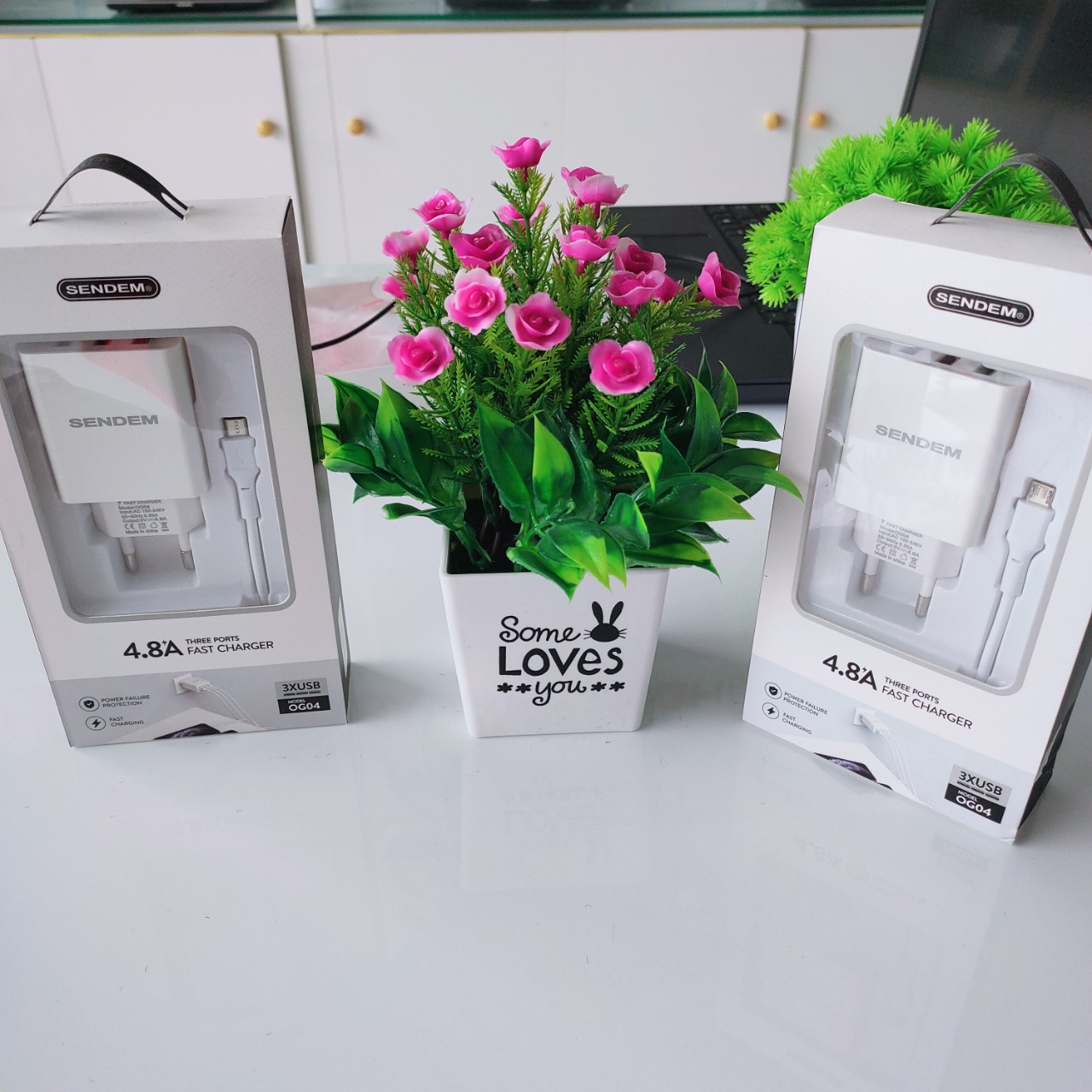 CỦ + CÁP SẠC NHANH SENDEM OG04 – SẠC  4.8A 3 CỔNG USB Lightning + Micro USB + Type C