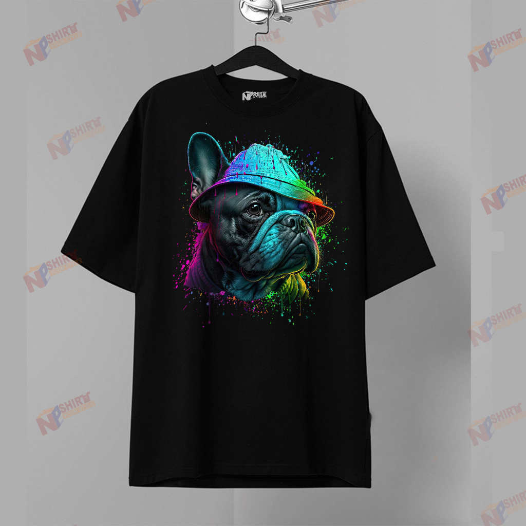 Áo thun nam nữ trẻ em tay lỡ form rộng cổ tròn unisex cotton 2 chiều 100% cao cấp nptprint - aó thun chó pug đội nón