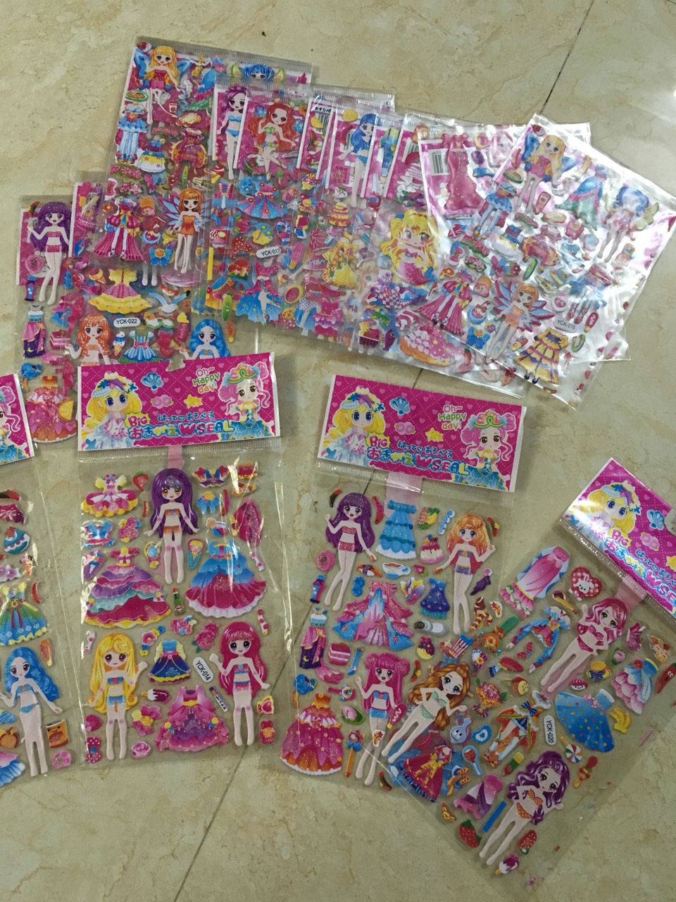 {Sale} Bộ 5 sticker hình dán búp bê nổi