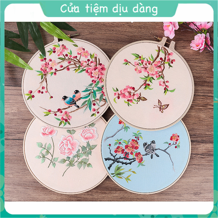 Set thêu embroidery (kèm khung ,vải in sẵn mẫu và chỉ thêu, kim) - mẫu thêu Hoa và chim