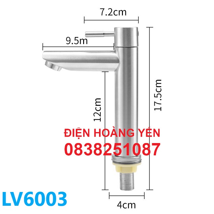 Vòi lavabo ống điếu xả lạnh chất liệu inox 304 cắm chậu
