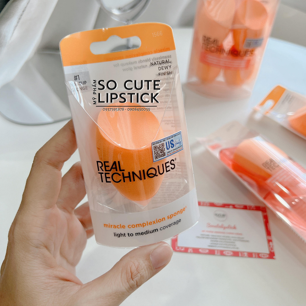 Mút Tán Nền Real Techniques Miracle Complexion Sponge (Cam)- Powder Sponge (Hồng) - Airblend Sponge (Xanh)