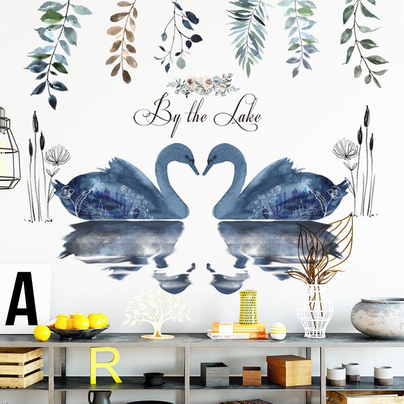 decal dán tường mẫu Hàn Quốc mẫu Thiên Nga hồ cá