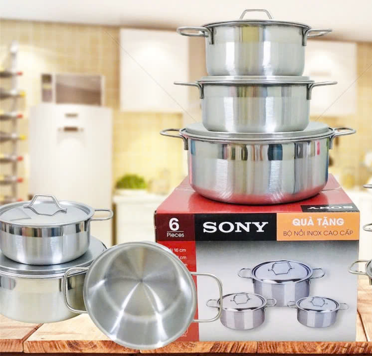 (Dùng Được Bếp Từ )Bộ 3 Nồi Inox Cao Cấp (3 Size 16CM-18CM-24CM ). Bộ 3 Nồi Sony Đa Năng