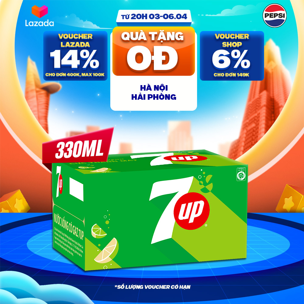 [SALE 7.7] Thùng 24 Chai Nước Nước Ngọt Giải Khát Có Gaz 7Up (330ml/chai)