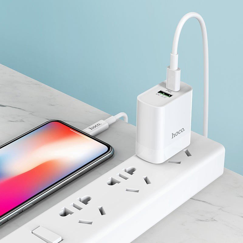 Bộ sạc nhanh 20W hoco C80 có 2 cổng ra 1 USB và 1 Type C