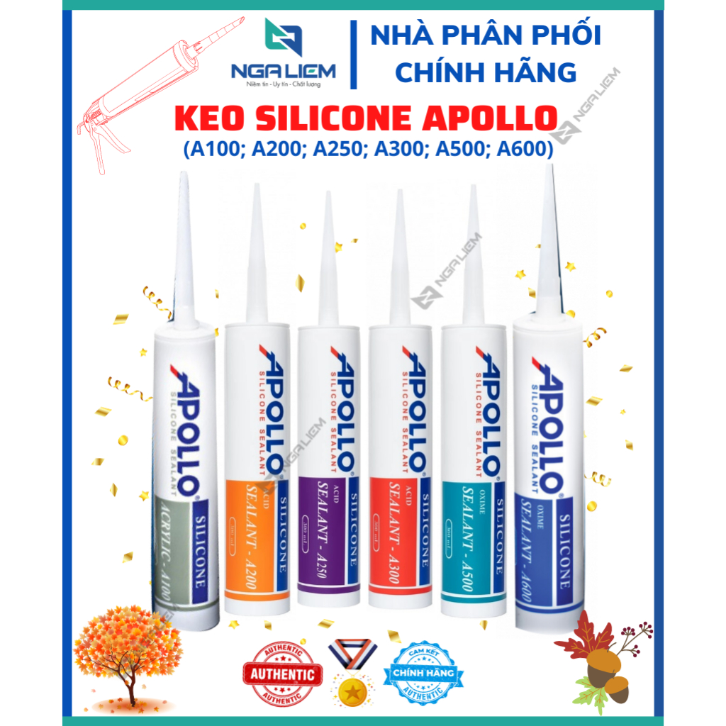Keo Silicon Apollo A300, A500 (Trong, Sữa, Xám, Đen) (300ml)