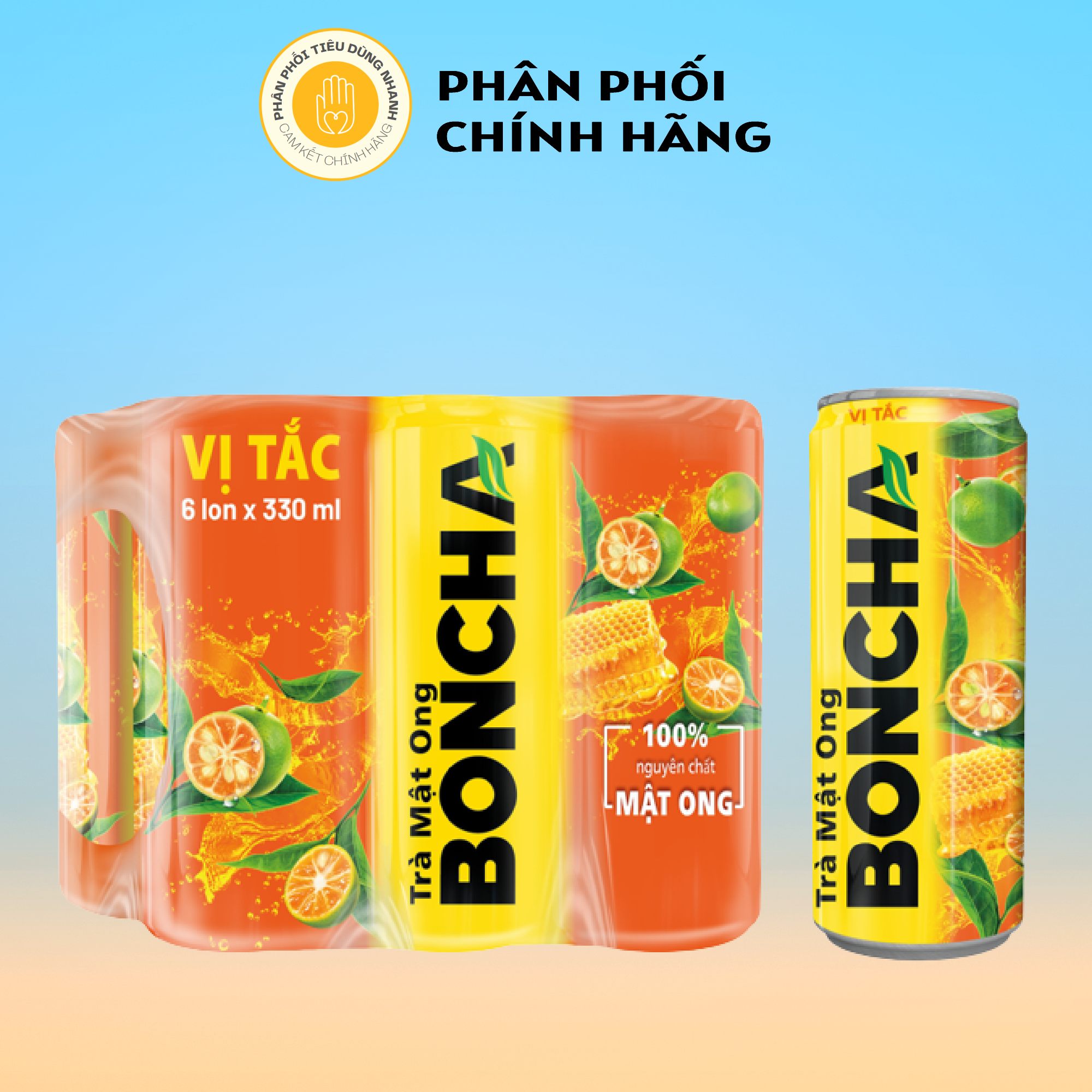 Lốc 6 lon nước giải khát trà mật ong nguyên chất boncha 450ml