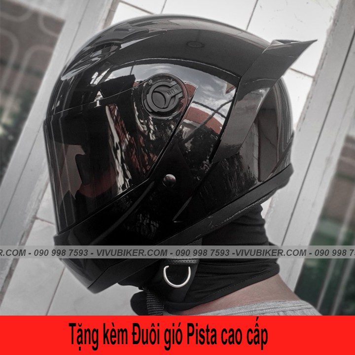 Mũ Fullface AGU Tem màu đen bóng tằng kèm đuôi gió + túi đựng nón