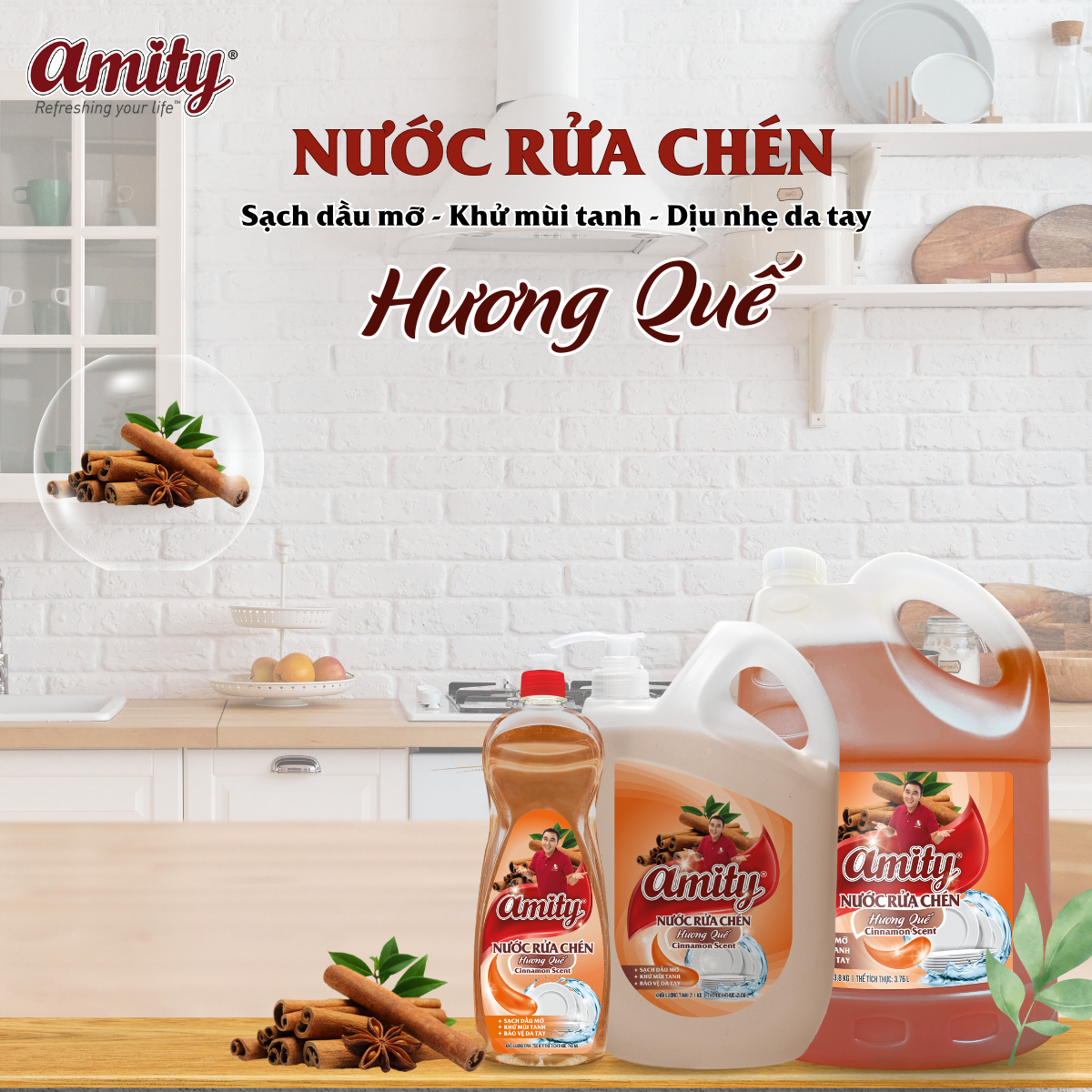 Nước Rửa Chén AMITY Can 2.1kg - Hương Quế