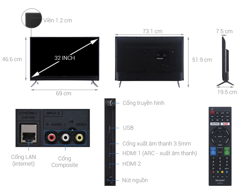 Smart Tivi Sharp 32 inch LC-32SA4500X