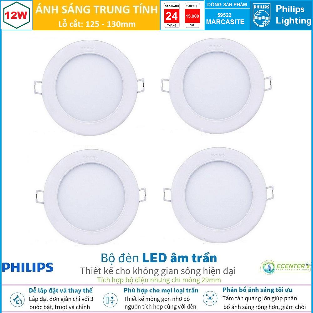 ( Bộ 4 ) Đèn Led Âm trần 12W Philips Downlight 59522 MARCASITE D125 ( Ánh Sáng Trắng & Trung Tính & Vàng )