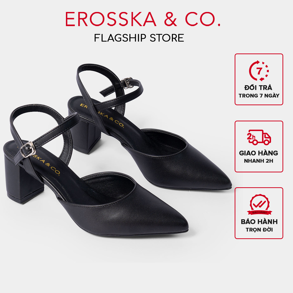 Giày cao gót Erosska mũi nhọn phối dây hở gót cao 5cm màu trắng - EK001