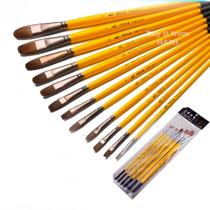 Set 6 brush Filbert wolf fur long handle drawing acrylic, oil painting