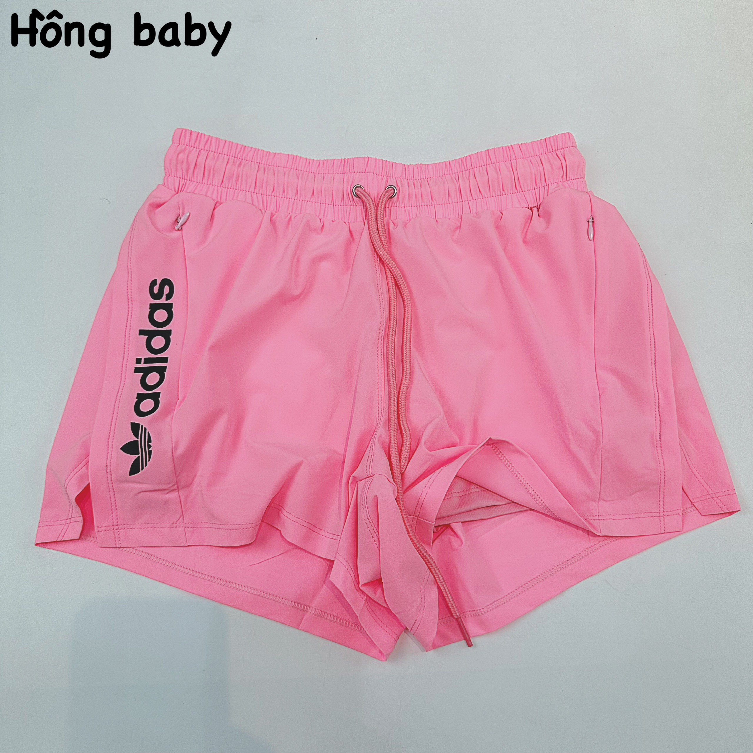 Quần short boxer 2 lớp thể thao nữ in chữ có túi kéo 2 bên chất xi dù