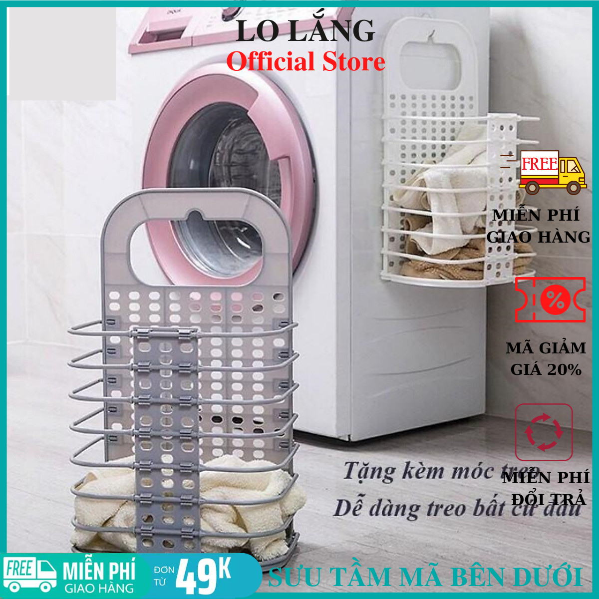 Giỏ đựng đồ gấp gọn thông minh treo tường Việt Nhật size lớn tặng móc dính trong sử dụng được mọi nơi trong gia đình cao cấp