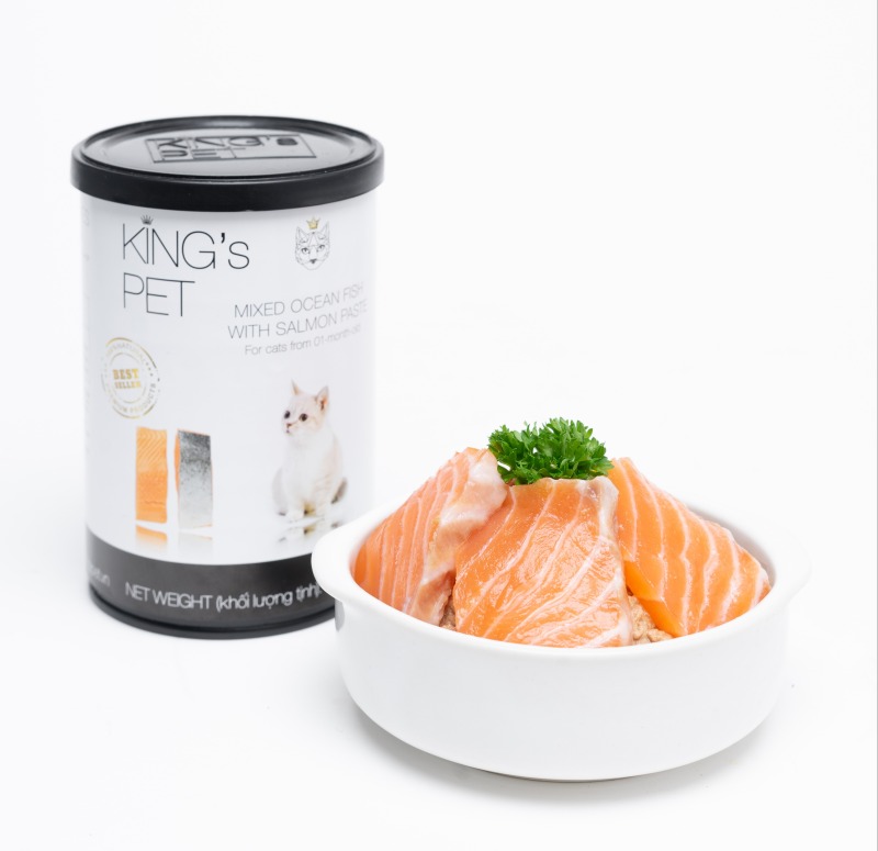 Pate Hỗn Hợp Cá Hồi King’s Pet Lon 380g - Thức Ăn Cho Mèo Từ 01 Tháng Tuổi