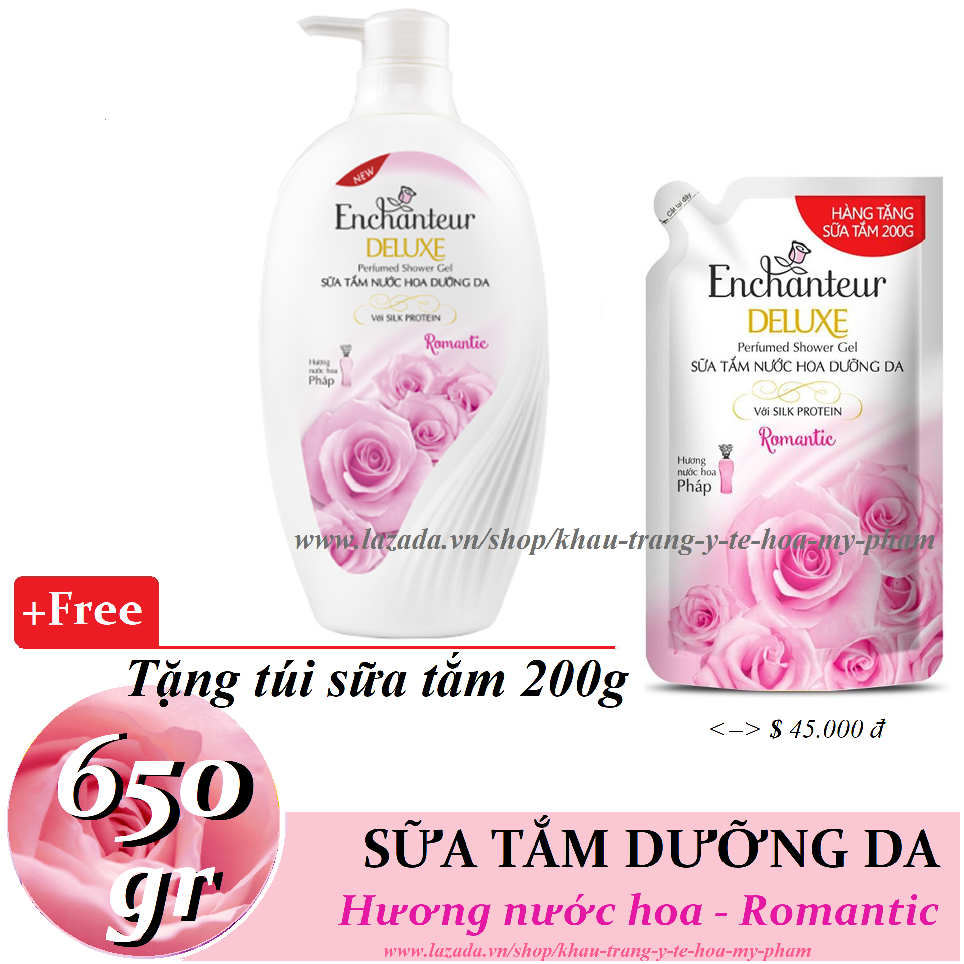 [HCM]Enchanteur - Sữa tắm dưỡng da hương nước hoa Romantic 650 gr + Tặng túi sữa tắm 200 g