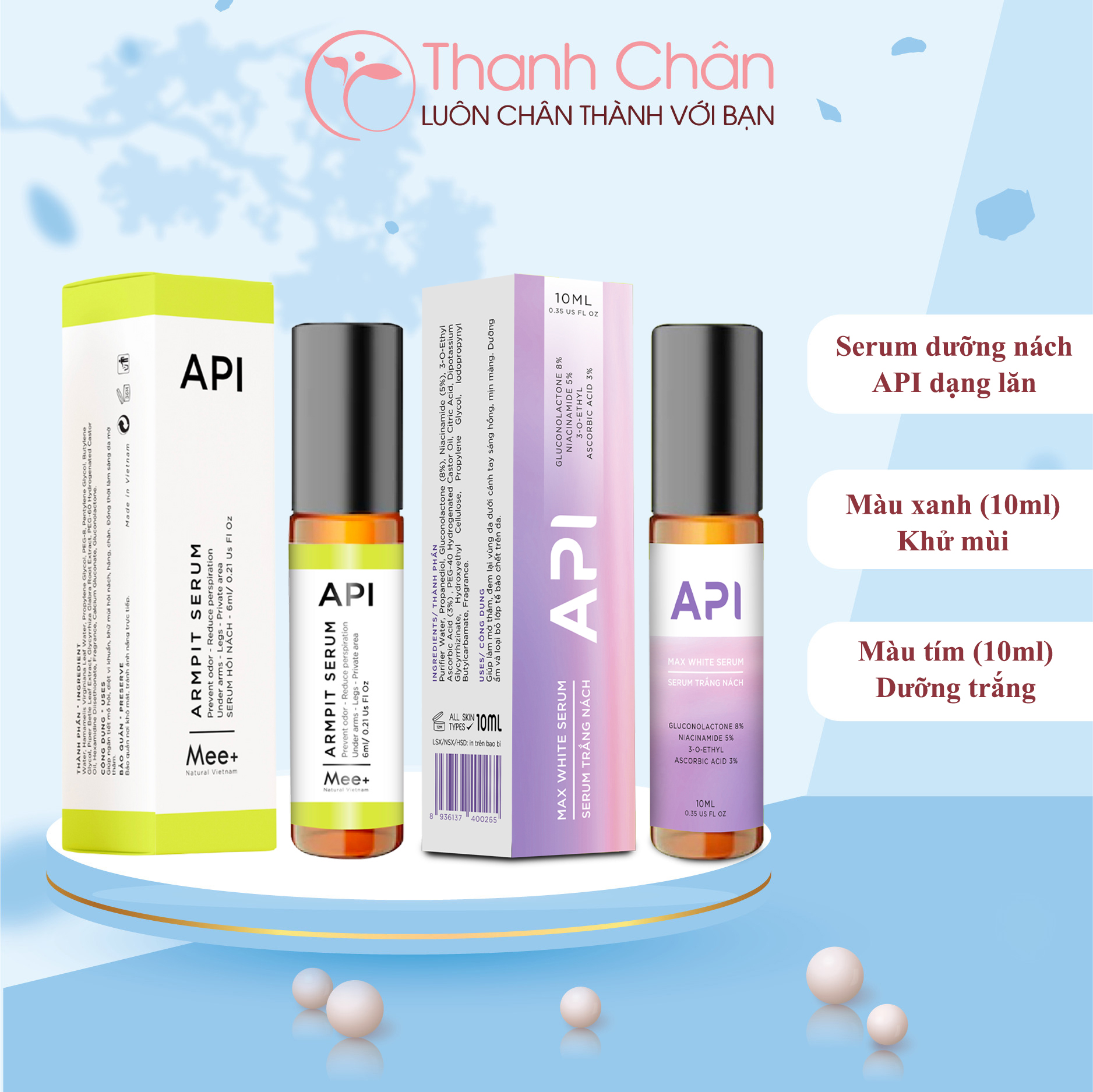 Lăn nách API Serum giảm thâm khử mùi nách API Mee Natural