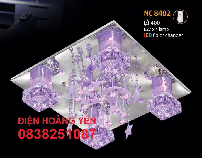 ĐÈN ỐP TRẦN LED VUÔNG (PHI 400mm) NC8402 LED ĐỔI MÀU, CÓ REMOTE