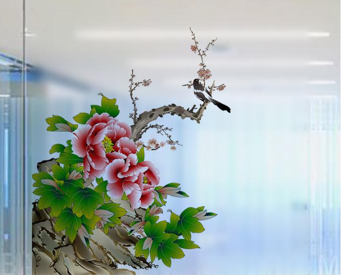[HCM]Decal Dán Kính Cao Cấp - Cành Mẫu Đơn đỏ ( 60x58 )-DK7082