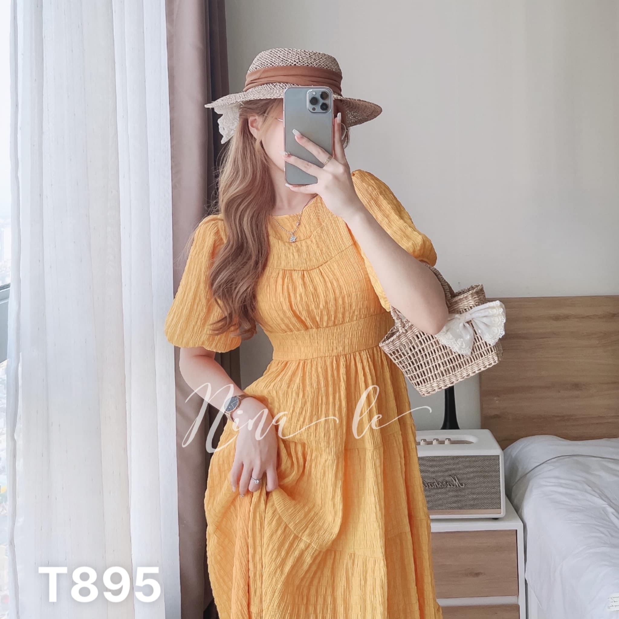 Đầm maxxi xẻ tà đi biển dạo phố tay ngắn cổ tròn xốp nhật T895