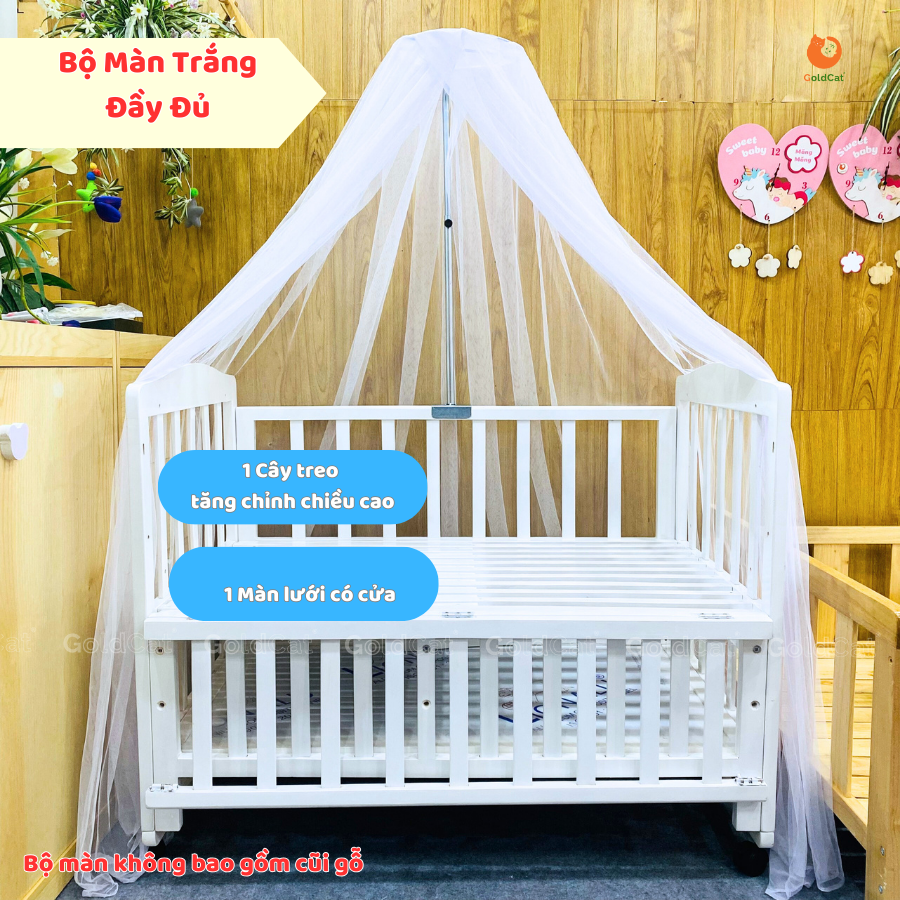 Màn cũi cho bé và cây treo Goldcat ( xanh-hồng- trắng)