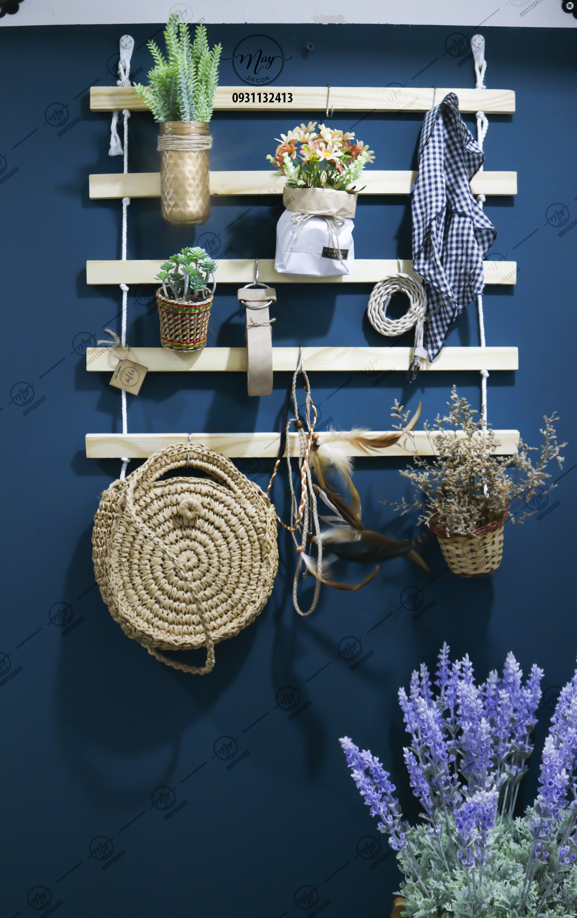 Kệ gỗ treo tường - kệ thang treo đồ