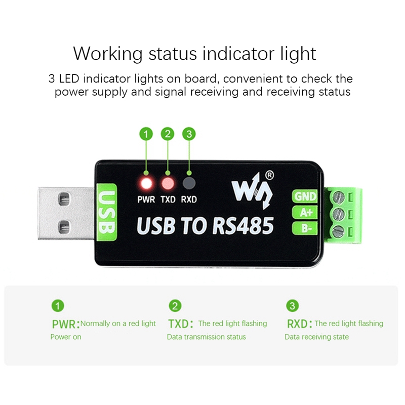 Waveshare USB to RS485 Serial Converter RS485 Communication Module 300-921600Bps Built-in ESD Protection Circuit