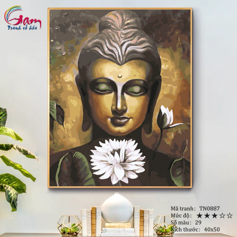 Tranh tô màu theo số sơn dầu số hóa Gam Tranh Phật hoa sen TN0887