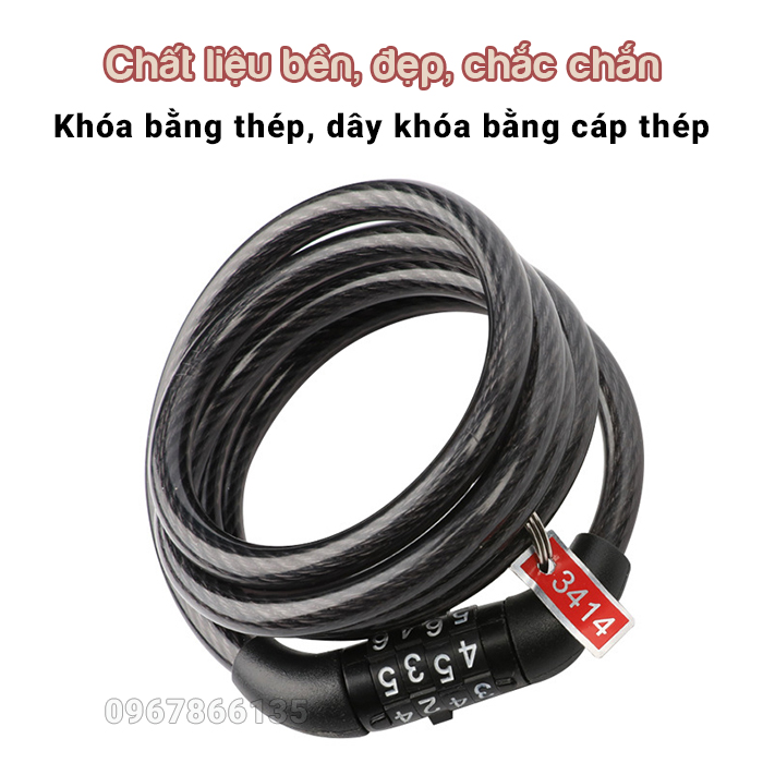 Khóa dây xe đạp chống trộm mật mã 4 số